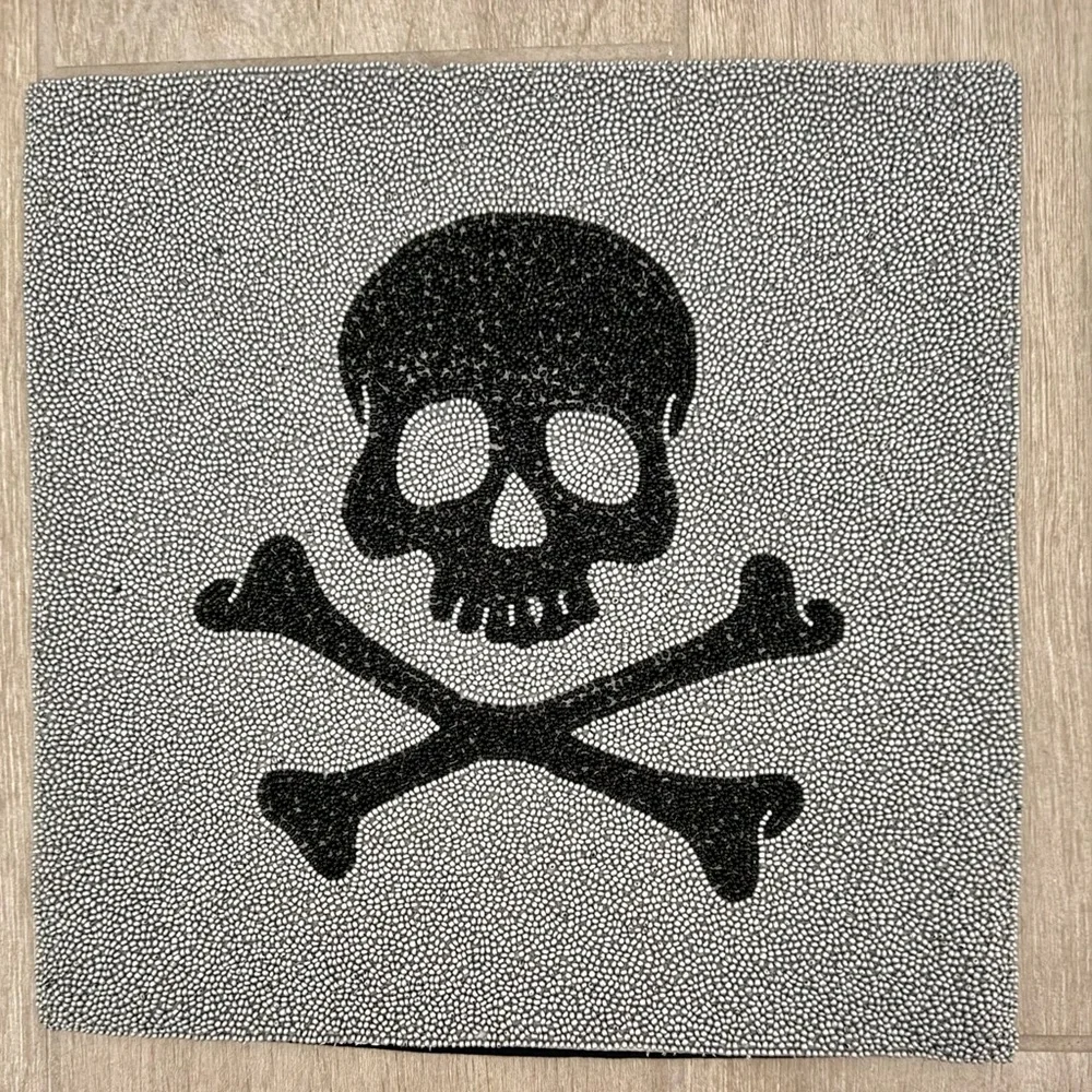 Collectible Pottery Barn 2008 Black Skull And Crossbones Beaded Pillow Cover